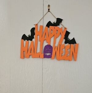 Hand Painted Wooden Happy Halloween Door, Window, Or Wall Sign